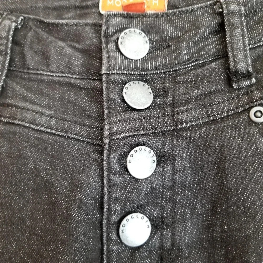 Modcloth Women's Karaoke High Rise Button Fly Skinny Jeans Size 4 Black Pockets - Picture 4 of 14